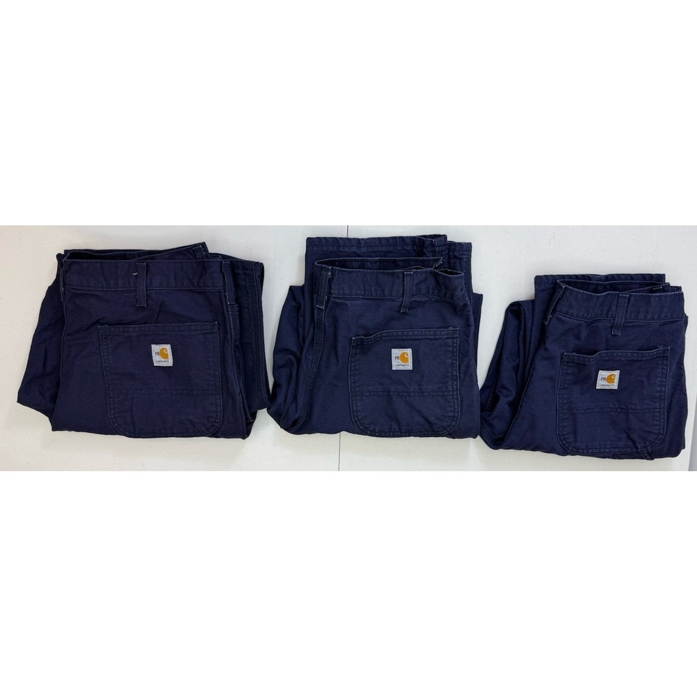 Carhartt FR Canvas Pants Tag 34x30 Navy Fits 35x30 Dungaree Work Mens Lot Of 3